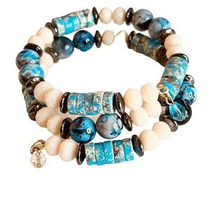 Wrap Bracelet Turquoise Imperial Jasper Blue Agate Beaded Artisan Wire Wrapped